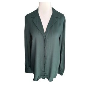 Love By Design Dark‎ Forest Green Button Down Blouse Long Sleeve XS Collared NWT